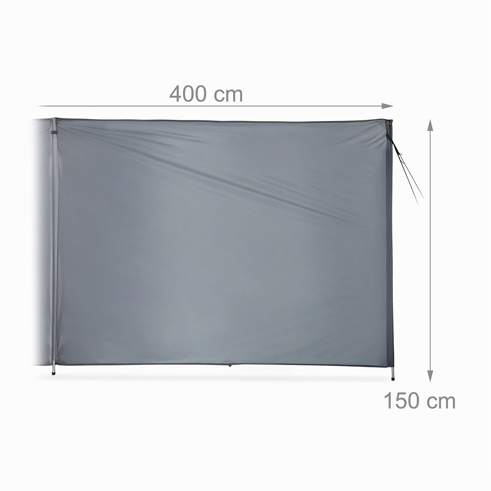 Relaxdays Auvent, Brise-Vue Camping & Plage, H x L: 1,5 x 4 m, Barres en Acier, Polyester, avec Sardines et Cordes, Gris