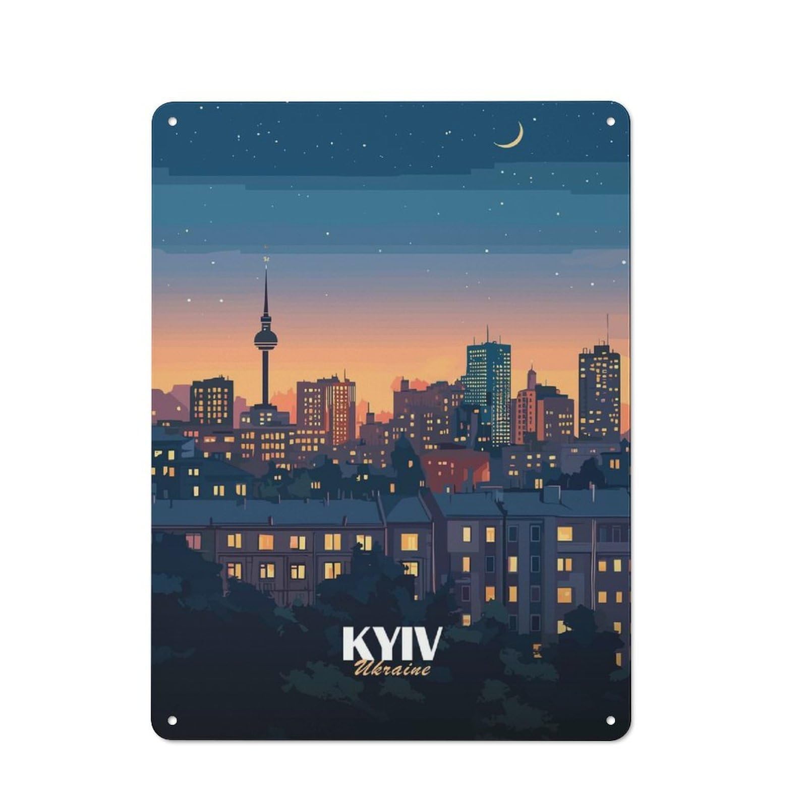 Junmoney Kyiv, Ukraine Cityscape At Night Vintage Tin Sign 40X30cm For Guest Room Or Hallway, Suited To Home Decor Collectors