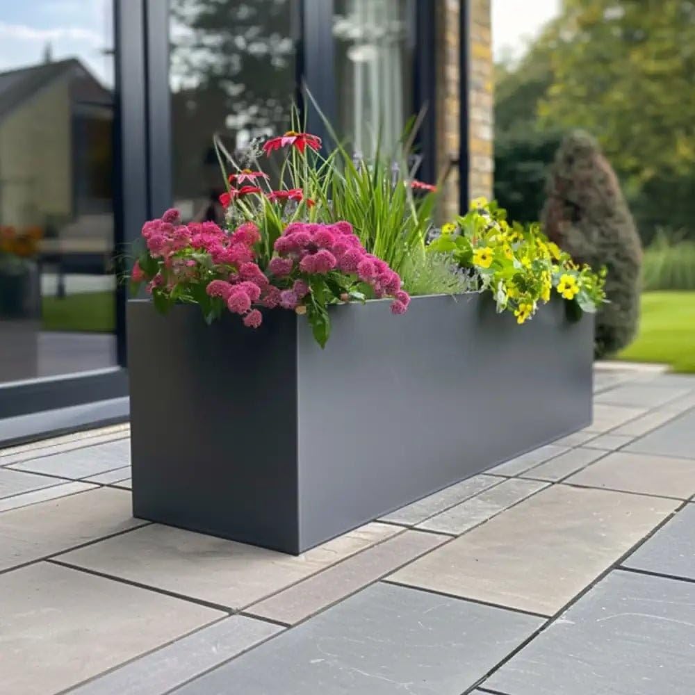 Tulipy Zinc Galvanised Trough Planter with Liner | No Assembly Needed | Lightweight (Matte Grey, L120cm x W40cm x H40cm)