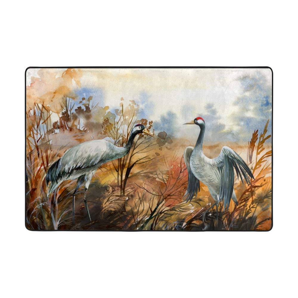 Grand tapis de sol super doux décoration salon motif paysage automne oiseaux 152x99cm