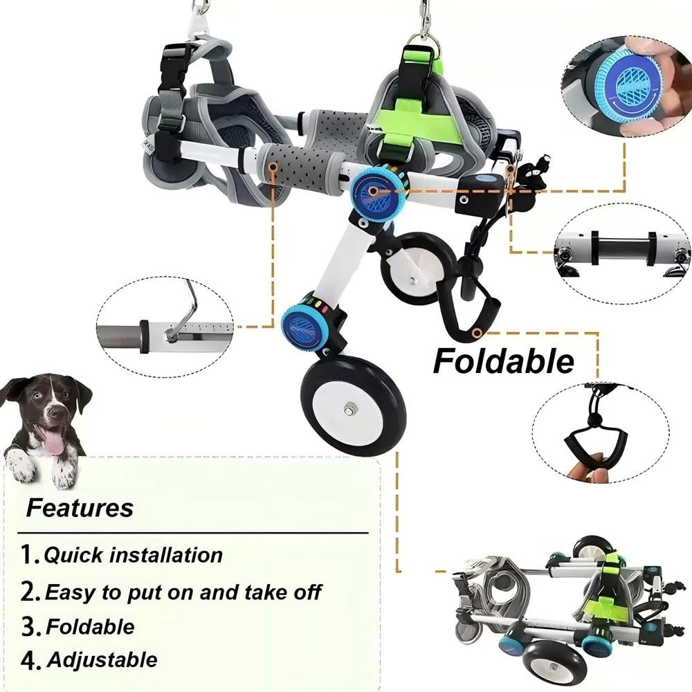 Silla de ruedas ajustable para perro, soporte de dos ruedas para patas traseras, ideal para recuperación de displasia de cadera, ayuda de movilidad para perros (mediana)