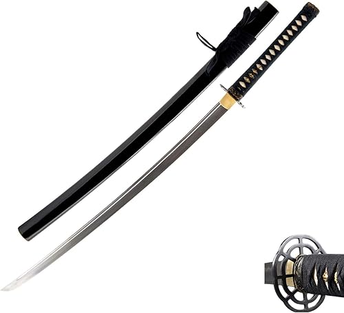 HMS The Last Samurai Sword Katana, Iron Tsuba, totalmente funcional, hoja de acero al carbono 1045 grabada con la última cita de la espada samurái,