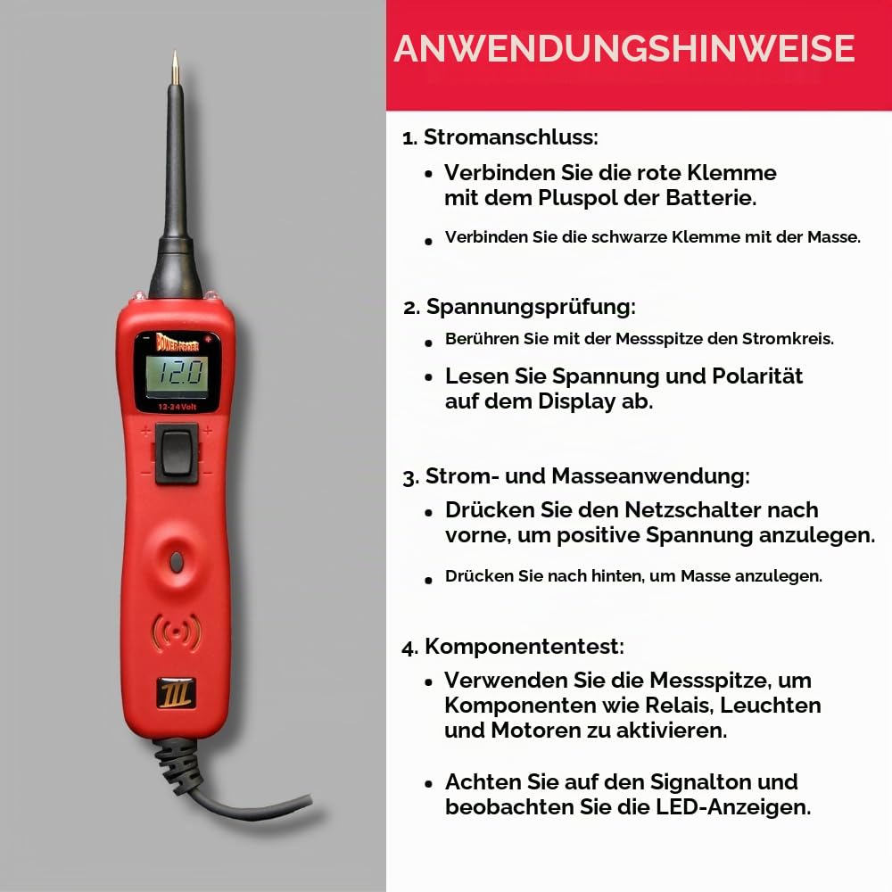 Power Probe 3 Stromsonde Automotive Electrical Circuit Tester Car Tool Automechaniker Werkstatt 12-24V Digitalmultimeter Aktiviert Komponenten durch die Bereitstellung von Strom und Masse PP3CSRED