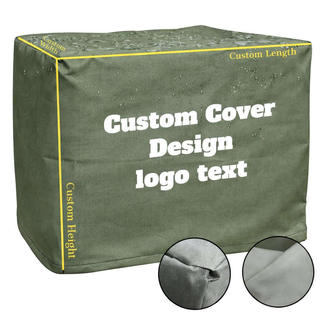 Custom Size Dust Cover - Waterproof, Made-to-Measure Protective Cover with Personalized Logo/Text for Patio Furniture, Equipment, Tools, RV Trailers & Outdoor AC Units (200D – Standard)