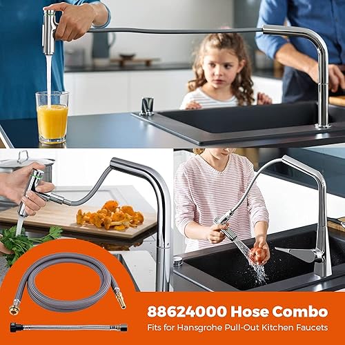 Miniatura 5 de 88624000 Combo de manguera extraíble para grifos de cocina Hansgrohe, repuesto de manguera rociadora desplegable con conectores de latón, 59