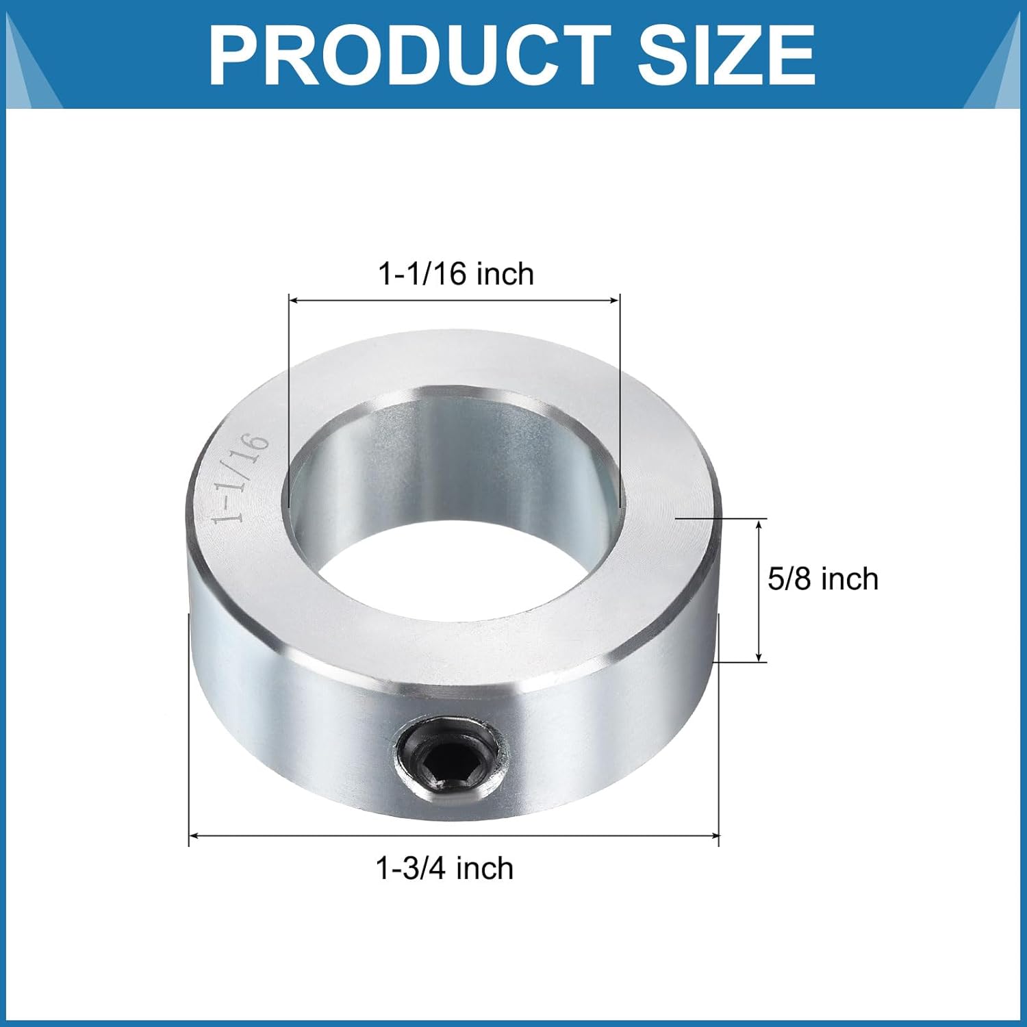 uxcell 12pcs Set Screw Collars 1-1/16" Bore, Zinc Plated Carbon Steel Shaft Collars, 1-3/4" OD, 5/8" Width Lock Axle Collar Clamp (Hollow Style, Lightweight)
