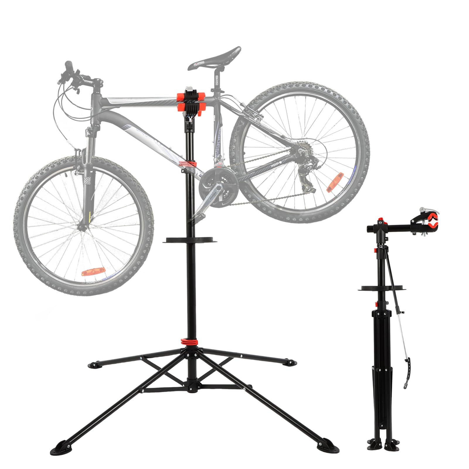 FAHKNS Bike Repair Stand Floor: Height Adjustable Bicycle Workshop Stand with Tool Tray for Road &amp; Mountain Bikes, Red/Black