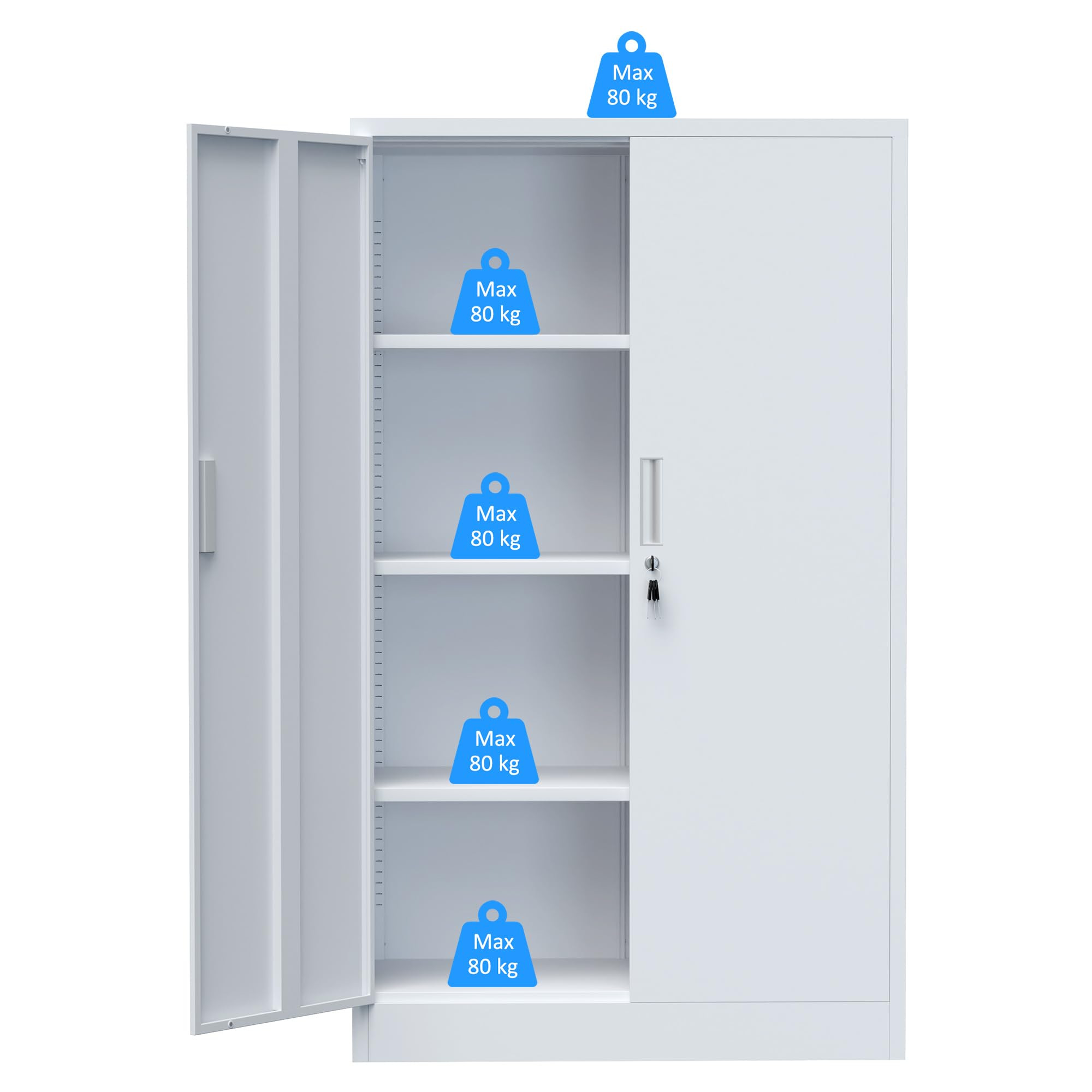 iJINGUR Armoire de Rangement en Métal avec 3 Étagères Réglables en Hauteur, Armoire de Bureau Métallique Verrouillable pour Bureau, Salon, Garage (Blanc)