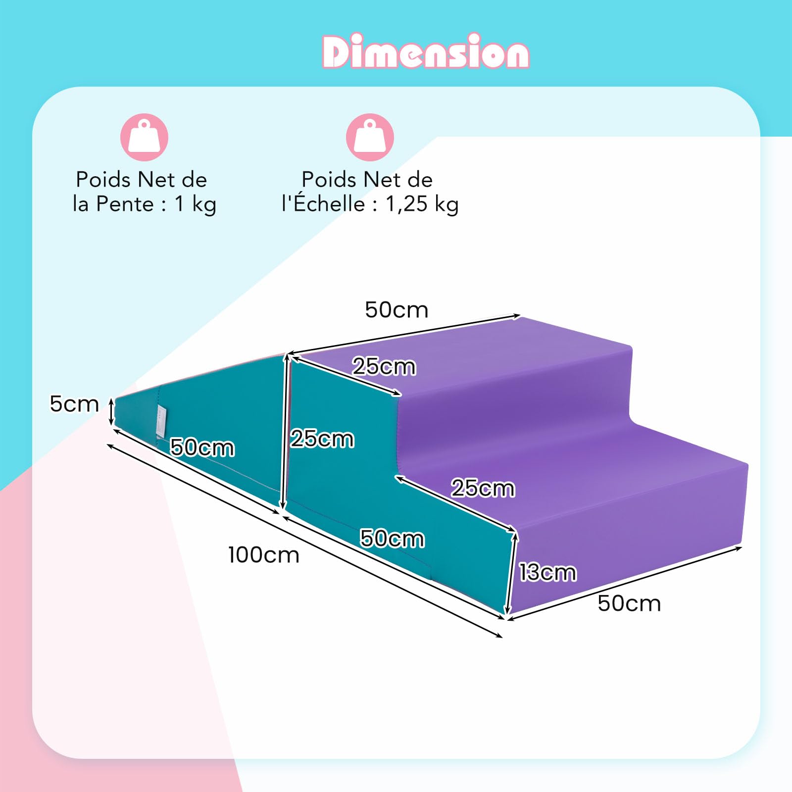 COSTWAY 2PCS Parcours Motricité Bébé en Mousse avec Housse Amovible en PU, Module Motricité Bébé avec Marche & Toboggan, Jouets Éducatifs pour Ramper Grimper pour Enfant d'Âge Préscolaire