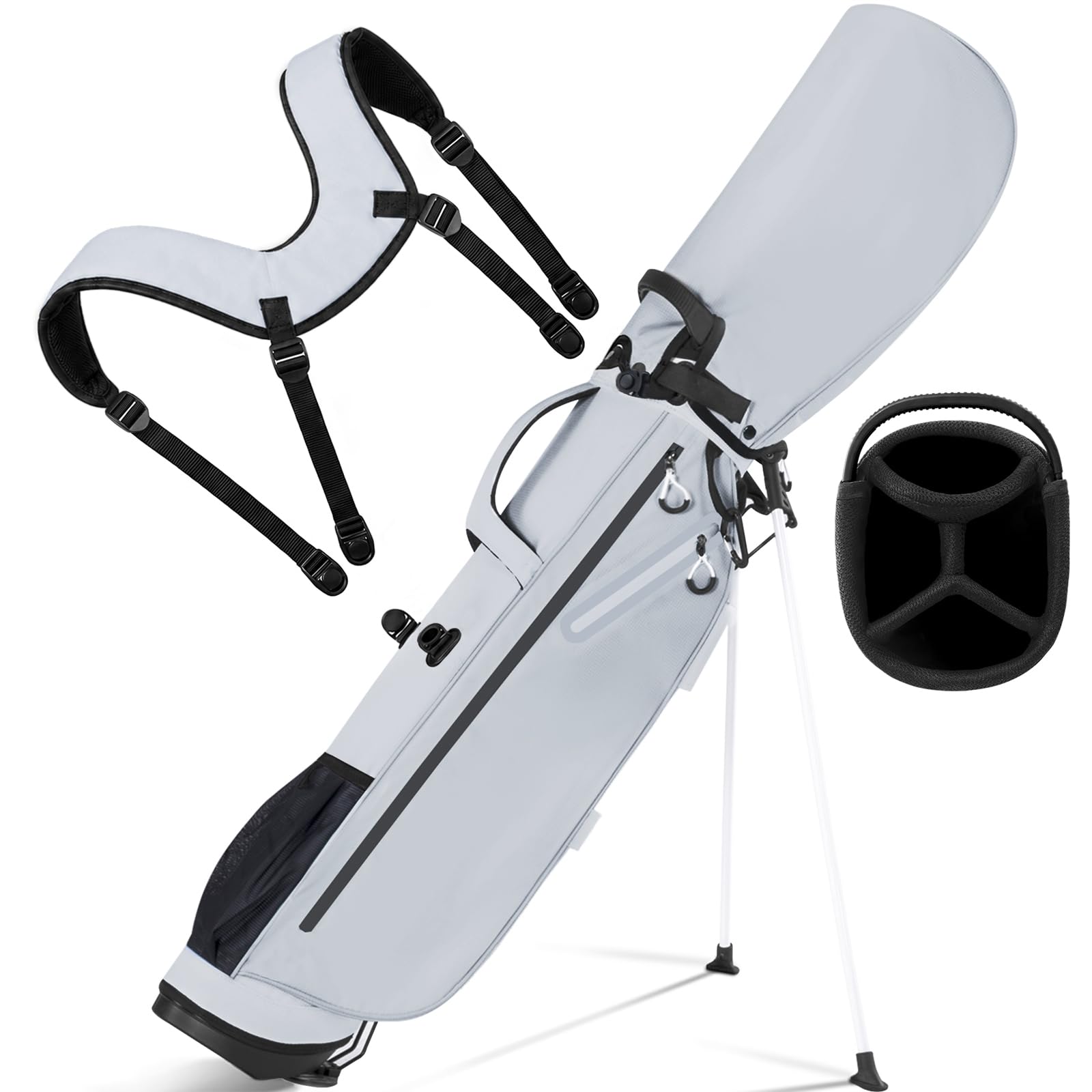 Full Choice Lightweight Golf Stand Bag with 4-Way Full-Length Dividers, Softed Dual Straps & Stand – Ideal Golf Carry Bag for Women and Men, Great for Pitch n Putt Golf Clubs Bag,Gray