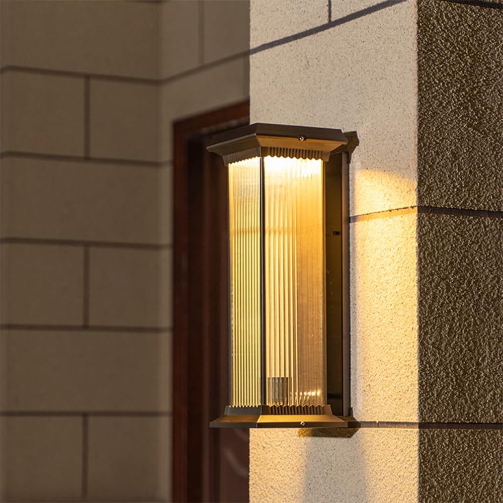 KXEcoLife Contemporary Solar Outdoor Wall Lamp Simplicity Waterproof Balcony Hallway Courtyard Villa Hotel Gate Lights (A H42CM Solar)