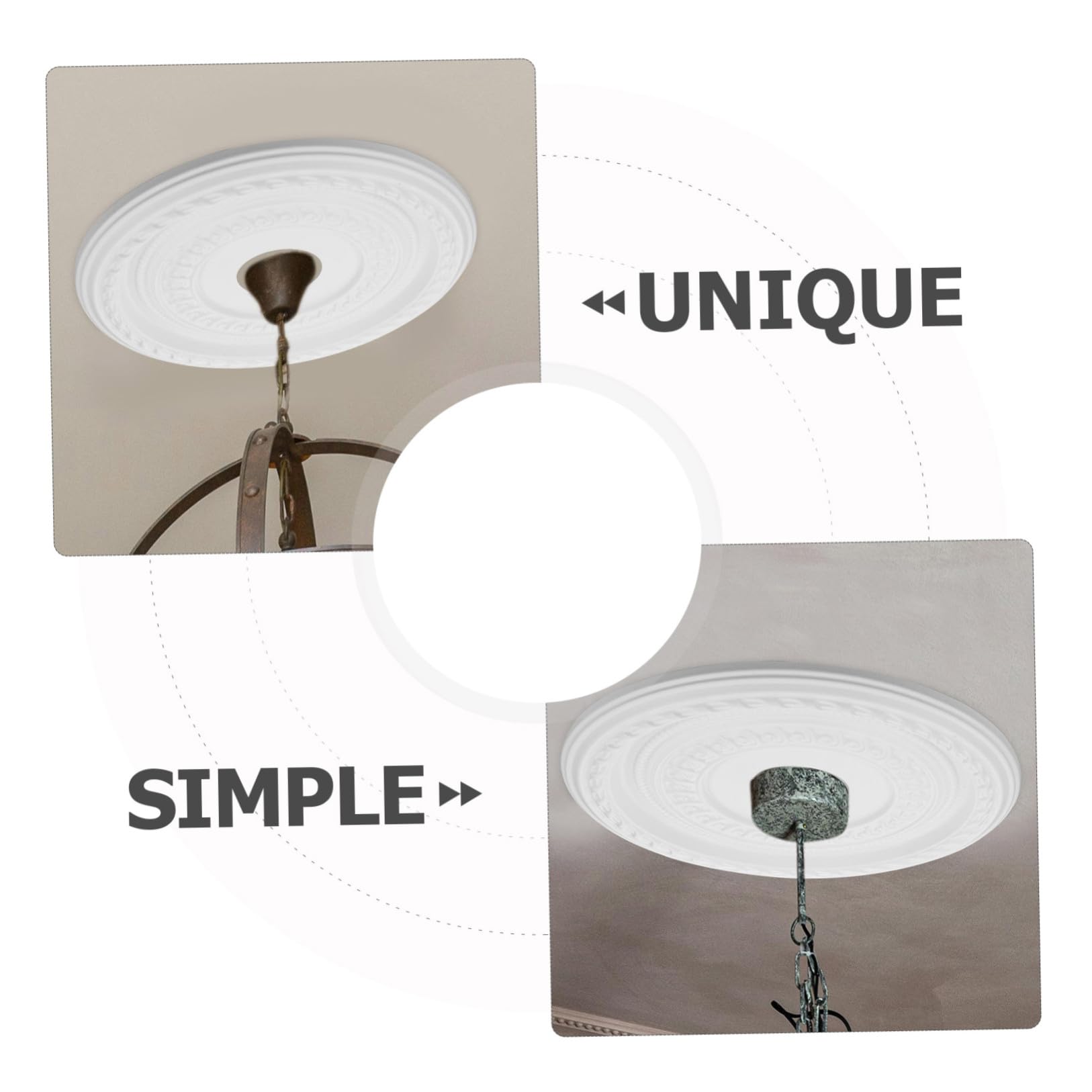 Medaglione da Soffitto Decorativo in Pu Bianco per Lampadari Moderni, Facile da Installare Alta Durata, per Illuminazione Casa ed Ufficio