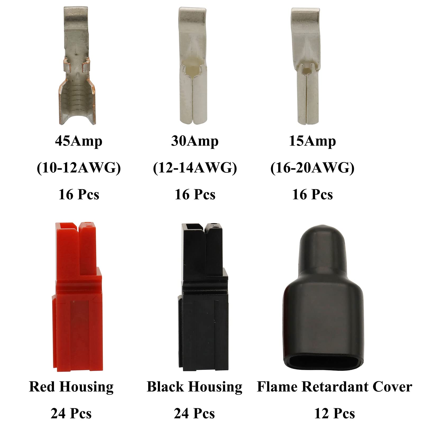 Lot de 108 connecteurs à déconnexion rapide Rouge/noir 15/30/45 A Connecteur d'alimentation Prise de batterie avec couvercle en PVC ignifuge
