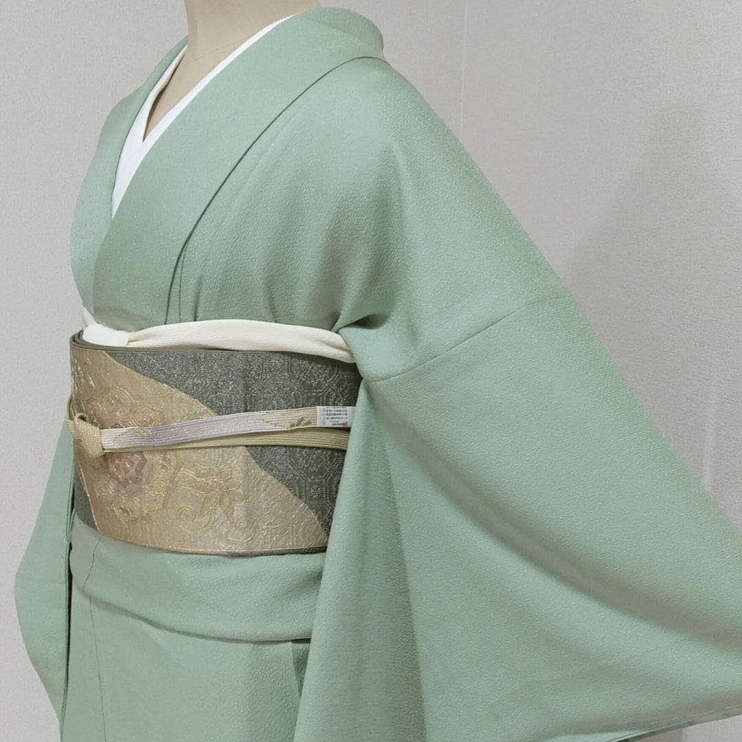 【セール】お得な美品色無地、夏袋帯、新品帯締め、帯揚げフルセット 美品 正絹 色無地 フルセット 鴇浅葱 袋帯 帯揚げ 帯締め