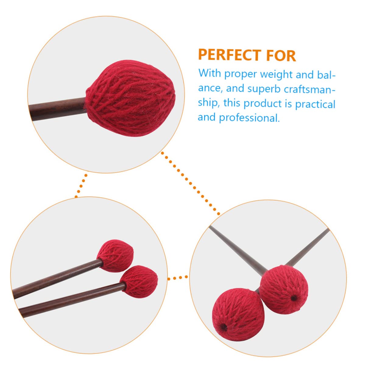 Alasum Mazos de Marimba Mango Cabeza de Hilo para Marimba y Instrumento de Lengüeta Accesorio de Percusión Musical para Instrumentos de Percusión