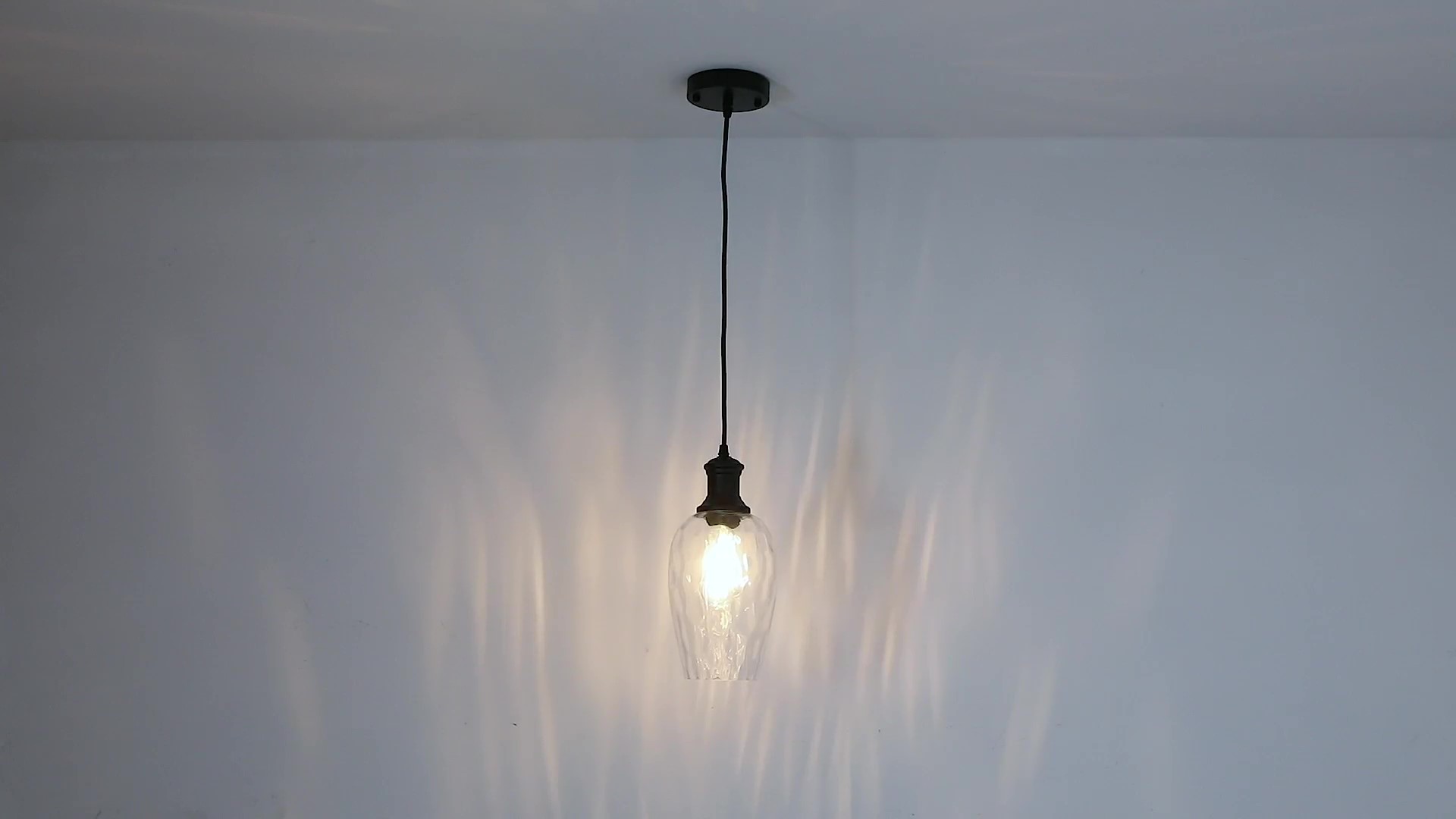 OTMILANCE 6.3" Black Pendant Light – Clear Hammered Glass, Farmhouse Style, Adjustable Height, E26 Base, Perfect For Kitchen Island, Dining Room, Or Cafe