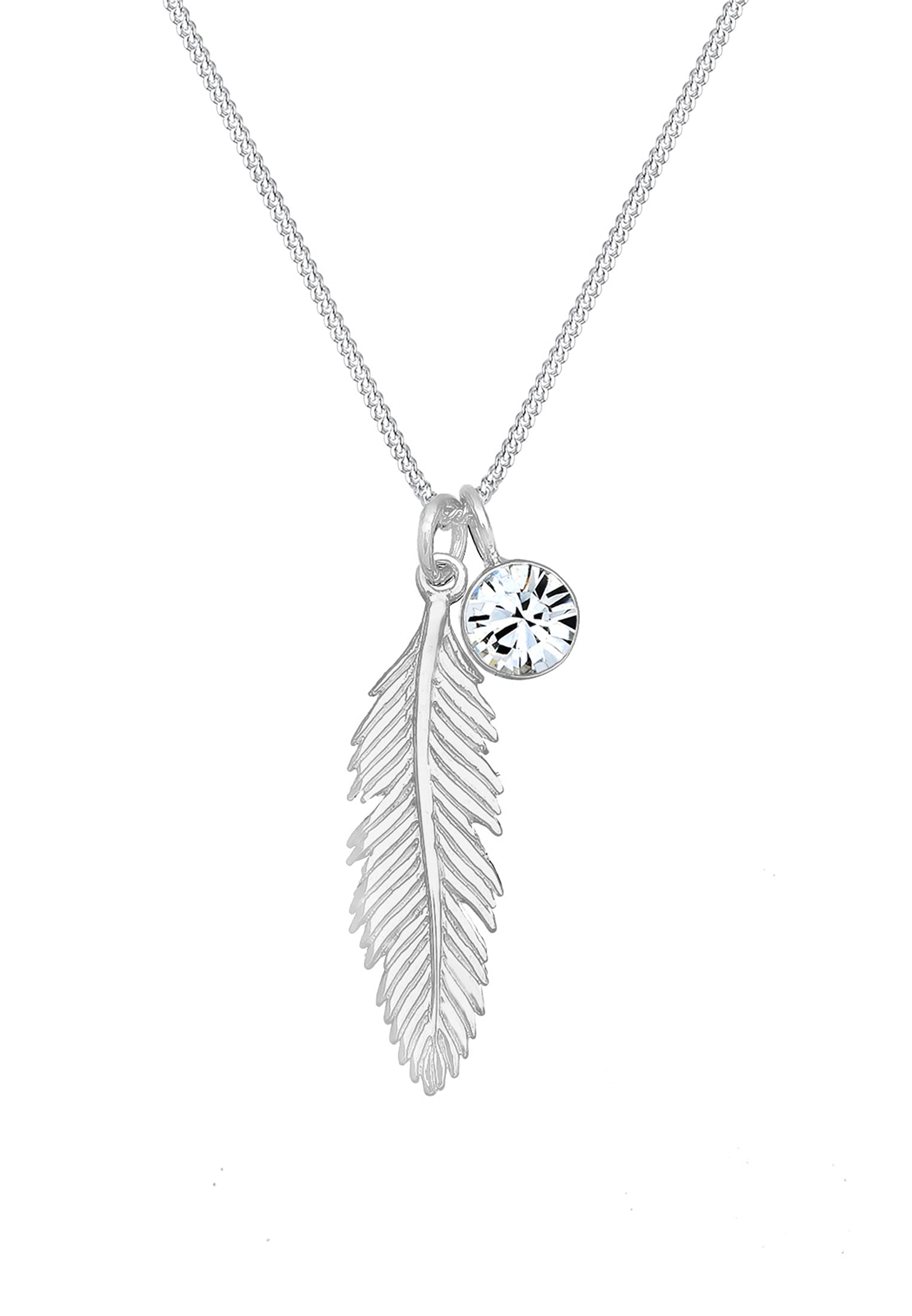 Necklace Feather Crystal in 925 Sterling Silver