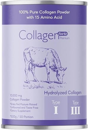 Collagen Forte Platinum Collagen Powder 500g,%100 Saf, Doğal Çift Hidrolize Kolajen Peptitler (50 PORSİYON)