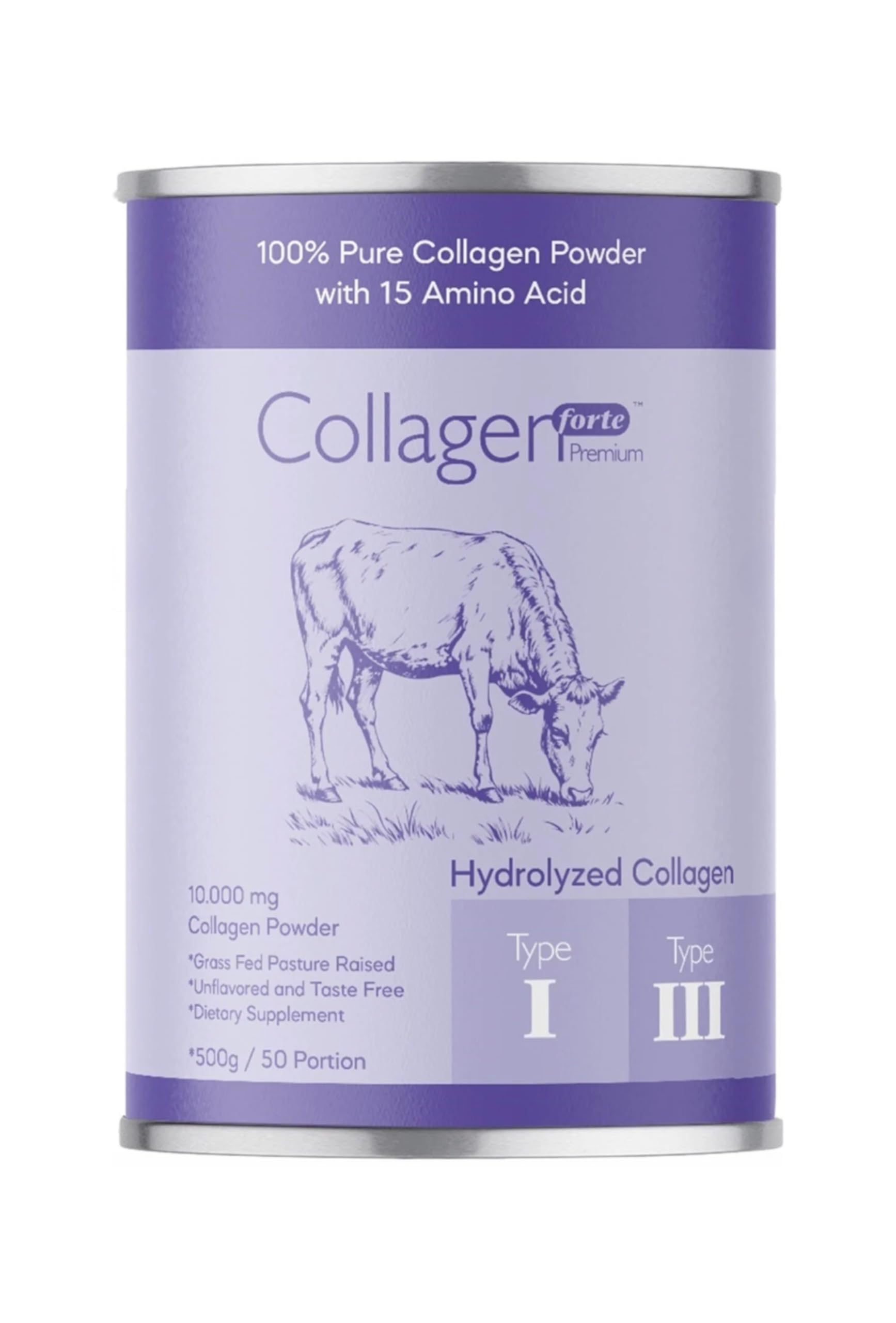 Collagen Powder 500g,%100 Saf, Doğal Çift Hidrolize Kolajen Peptitler (50 PORSİYON)