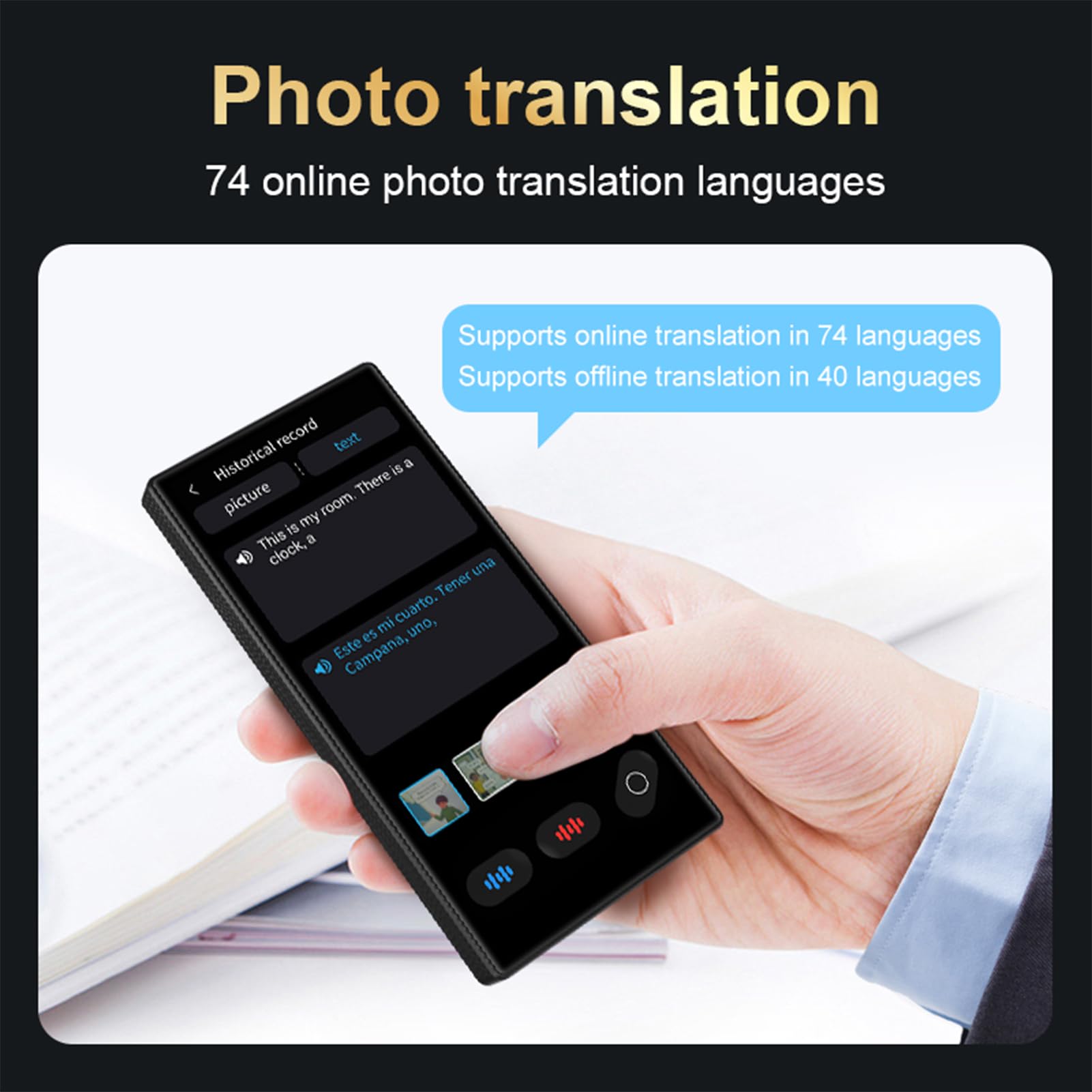 Fabater Dispositivo Traduttore Linguistico Senza WiFi Necessario, Traduttori AI con Touch Screen HD da 4,02 Pollici, Dispositivo Traduttore Intelligente 148 Lingue