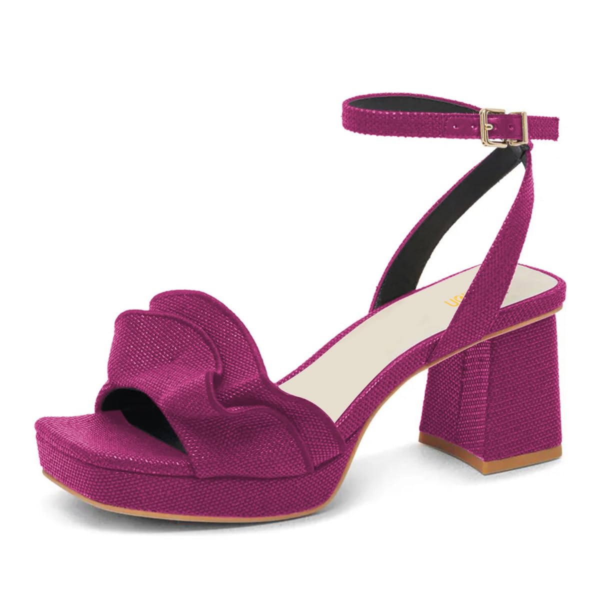 Pazzion Women Platform Square Toe Pleated Ruffle Sandal Block High Heel Strap Buckle Pumps Sexy Club Prom Casual Shoes Size 4-16 US