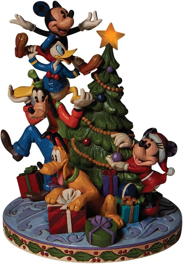 Enesco Disney Traditions by Jim Shore The Fab Five Decorating The Christmas Tree Lit Figurine, 8.26 Inch, Multicolor