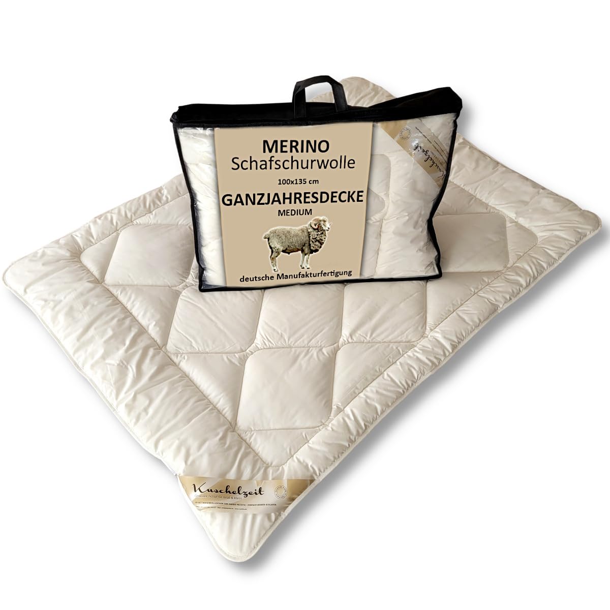 Merino Schafschurwolle Kinder Steppdecke in 100x135 cm Ganzjahresdecke Steppbett Made in Germany