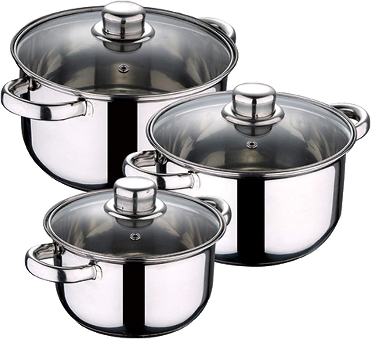 Wellberg Q3167 Cookware Set of 3 Pots Ø16 Ø18 and Ø20 with Lid, Stainless Steel,