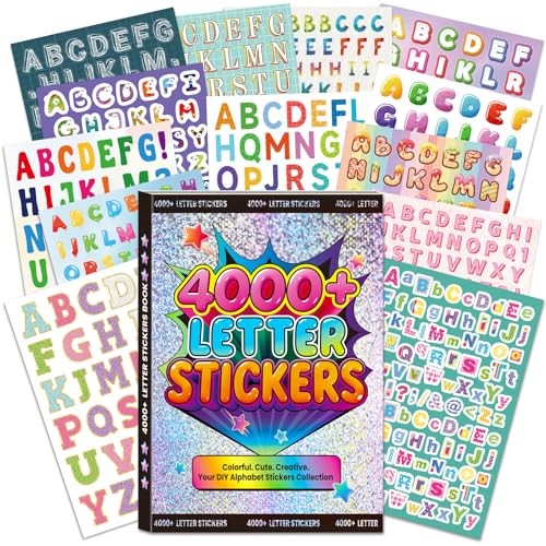 4000 Pcs+ Letter Stickers 52 Sheets Alphabet Stickers Self-Adhesive Colorful Number Sticker Letters for Scrapbooking DIY Crafts Journaling School Projects Notebook Junk Journal Laptop Classroom Decor