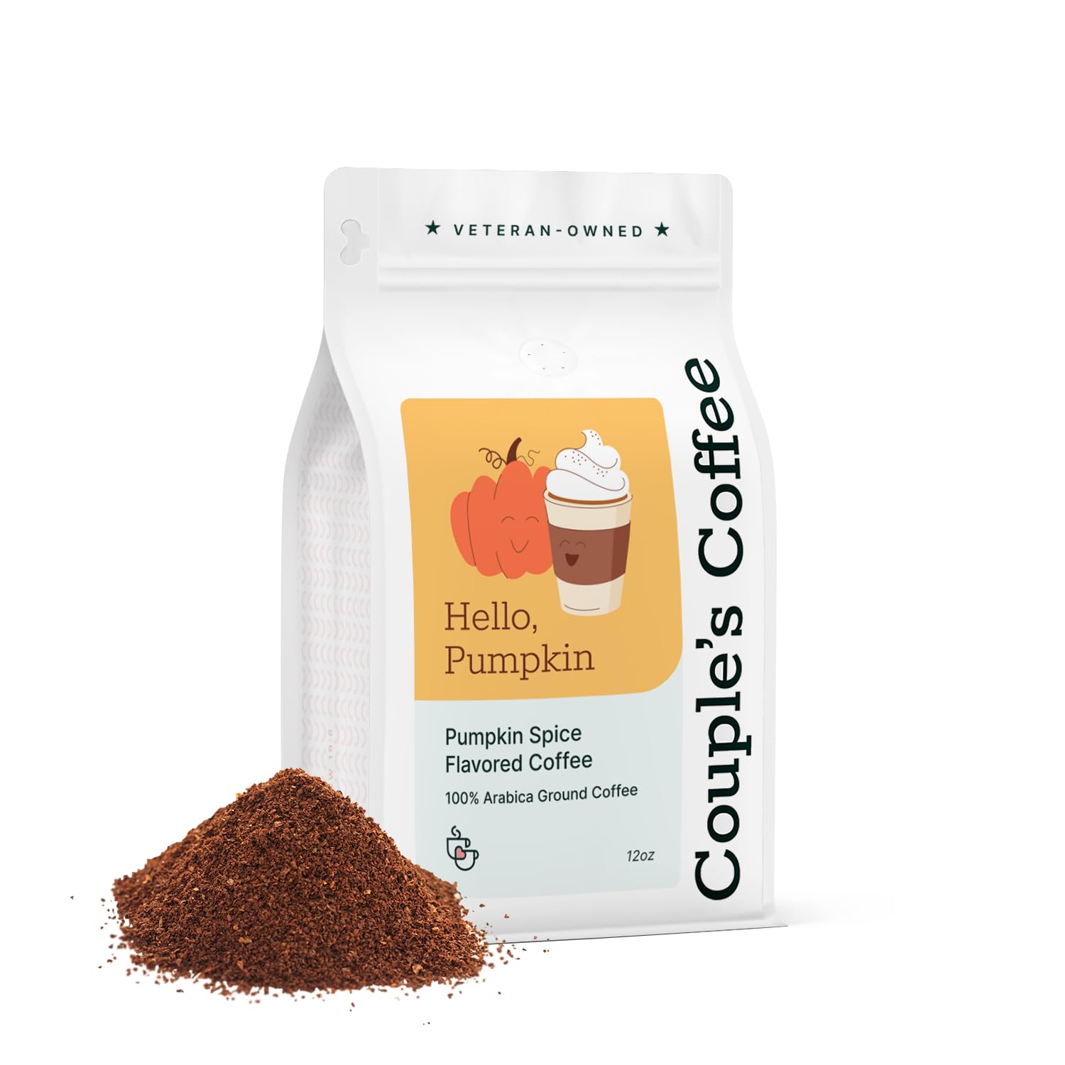 Couple’s Coffee Flavored Ground Coffee | Medium Roast Pumpkin Spice Fall Coffee | Gives Back to Military Families | Hello Pumpkin | Made with 100% Arabica Beans | 12oz bag