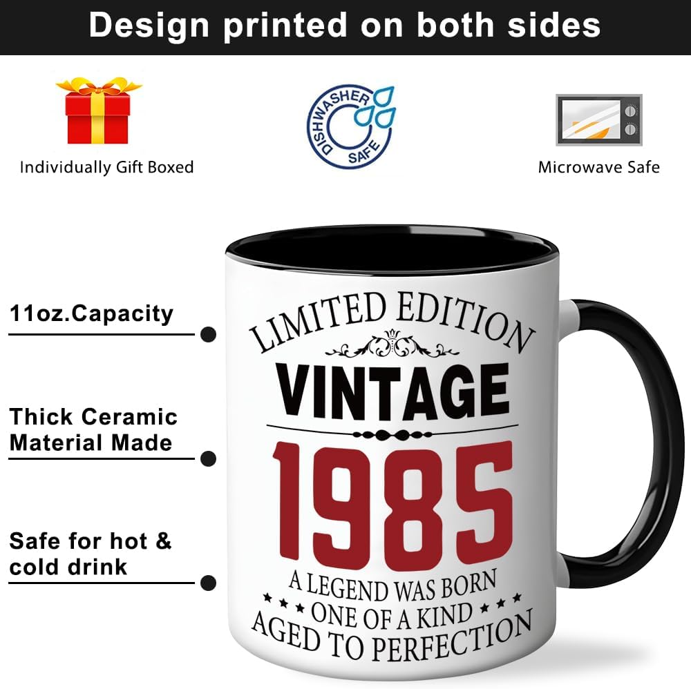 Quimoy 40th Birthday Gifts Women Men, 40 Year Old Gift, 1985 Birthday Gifts for Her Him, 40th Gift, 1985 Coffee Mug-11 Ounces - Image 2