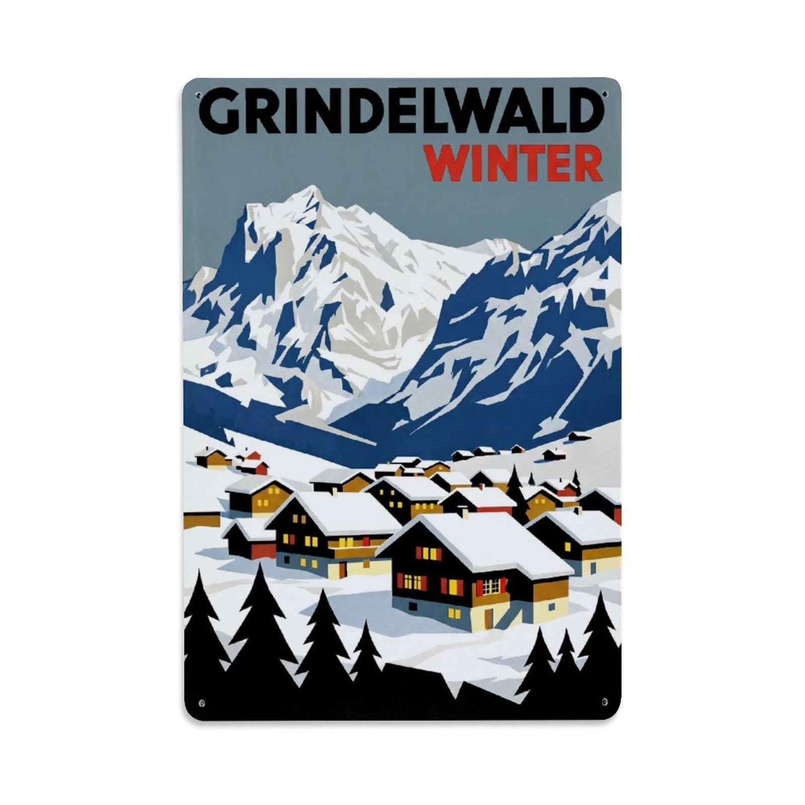 Gead 8X12inch Style Vintage Travel Switzerland Winter Scene Metal Tin Sign
