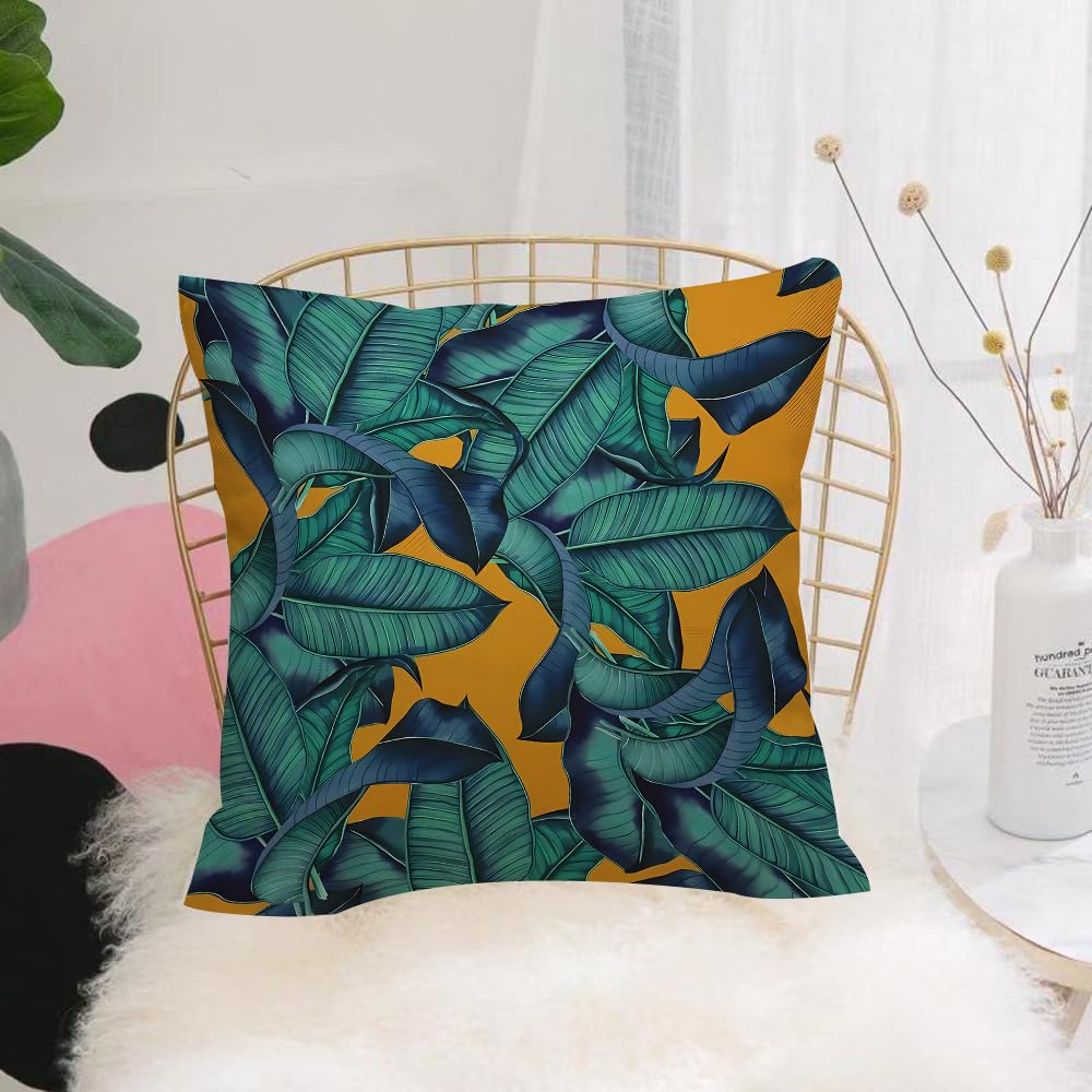 HYMSXW Cushion Cover,Throw Pillow Case Home Decorative for Living Room Bedroom Sofa Chair 20X20 Inch,hand painted watercolor botanical leaves pattern seamless tropical pattern orna,Pillowcase 50X50cm