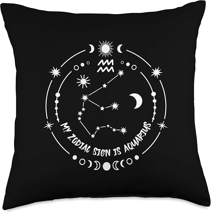 Zodiac Sign Aquarius with Star Constellation Throw Pillow