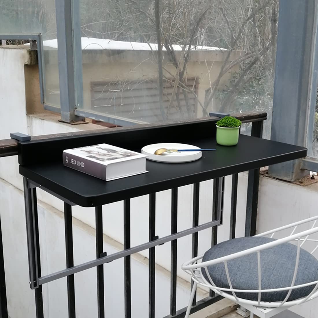 Mesa colgante plegable para balcón con mesas laterales ajustables montadas en la pared, 120 cm