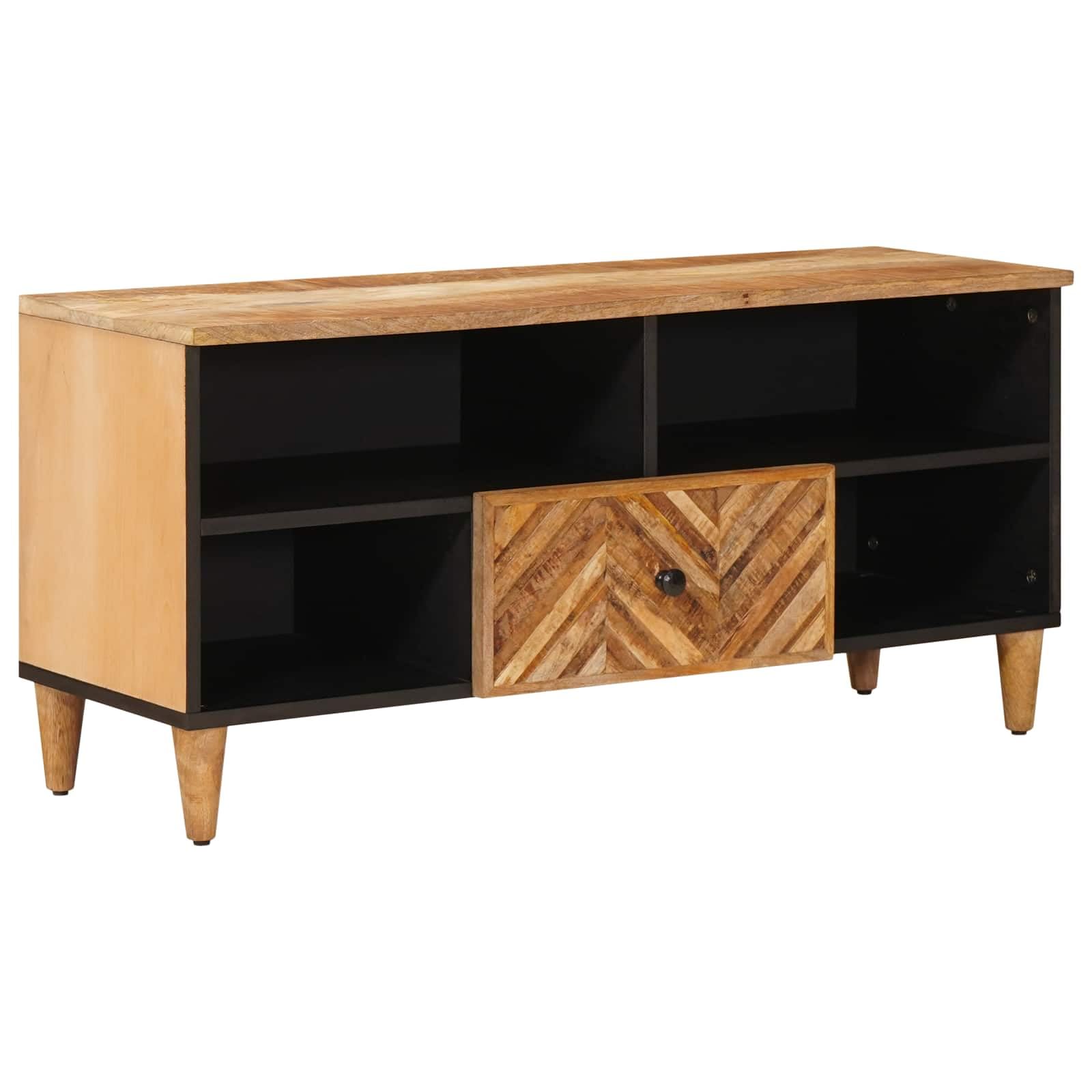 Mueble de almacenamiento de madera de mango macizo, marrón, 100 x 33,5 x 46