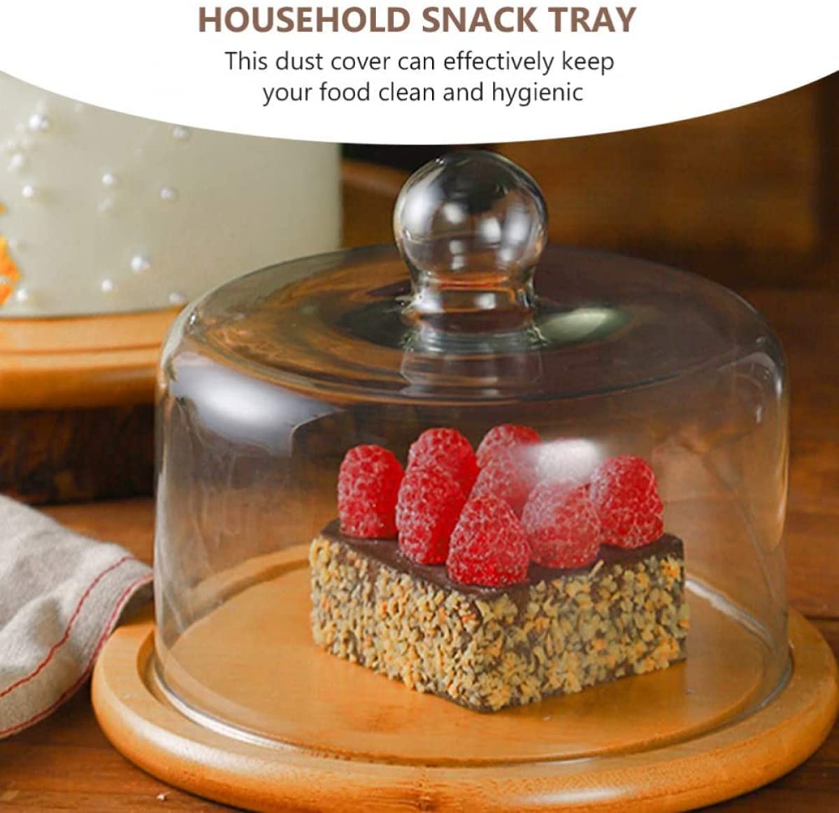 Plat à Gâteaux Avec Cloche En Verre - Plateau En Bambou Naturel, Couvercle Protecteur, Dimensions 16x28 Cm - Pour Gâteaux, Fromage, Buffet