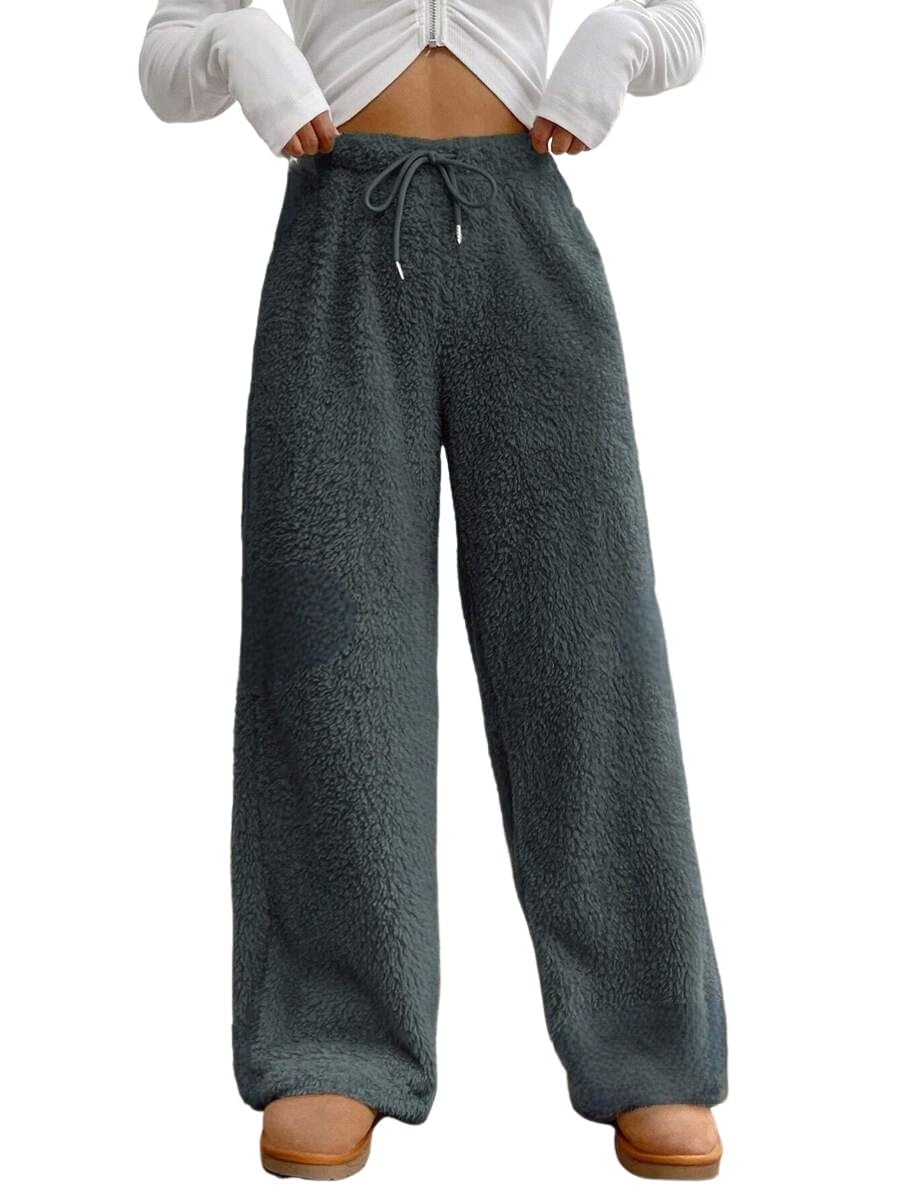 ZAFUL Women's Fuzzy Plush Pajama Pants Wide Leg Pj Bottoms Lounge Pants