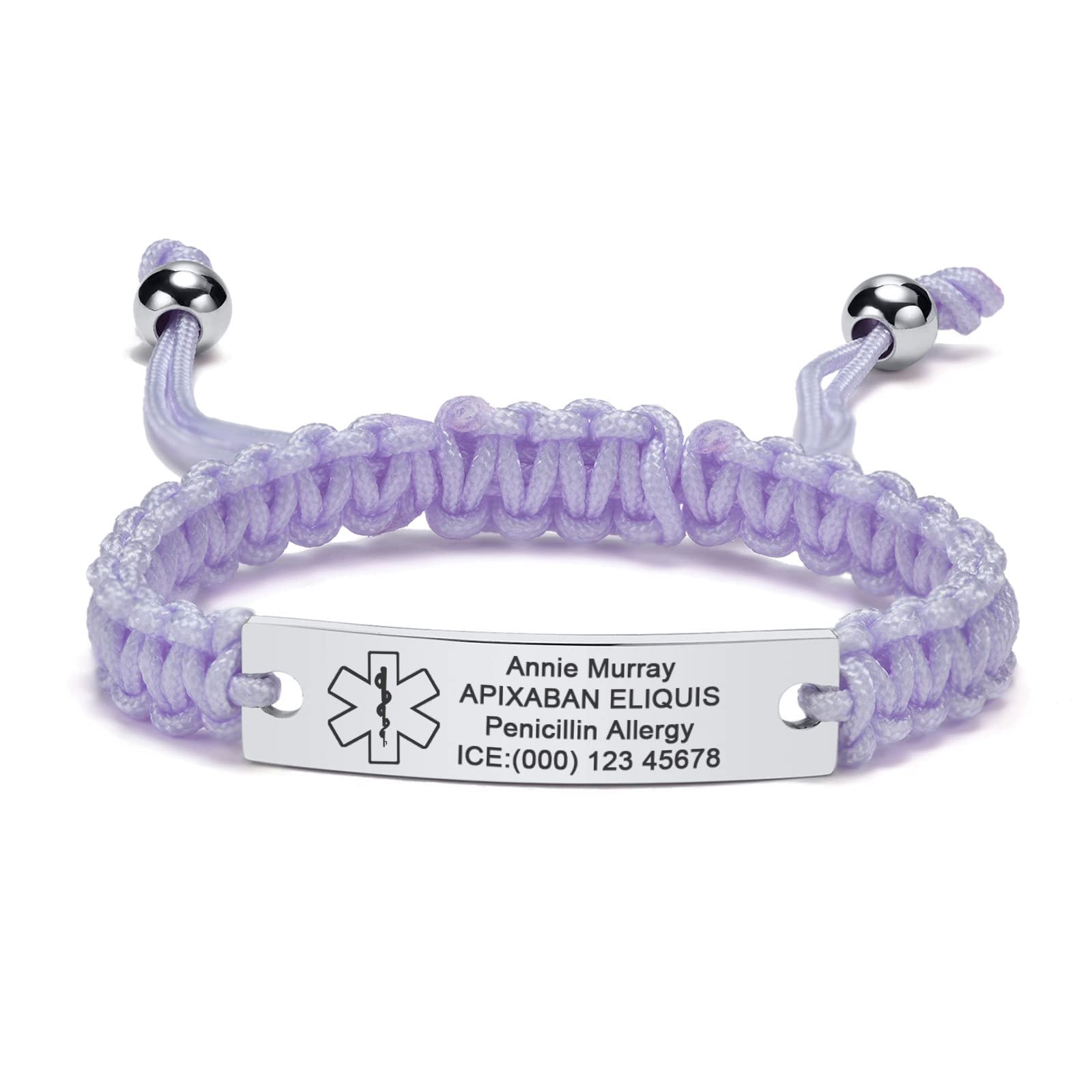 MEALGUET Medical ID Bracelet for Men Women - Free Engraving Handmade Adjustable Braided Rope Emergency Identification Wristband Medical Alert Bracelet