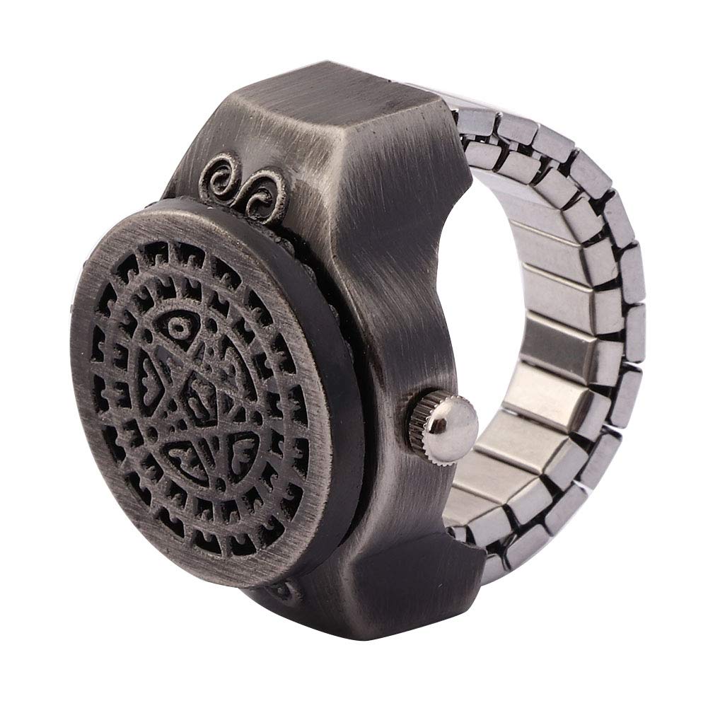 Pongnas Ringue de Bague, Doigt Ring Watch Vintage Quartz Quartz Horloge Horlogère de Doigt la Montre Rogne Flip Up Couvercle pour Les Hommes Mâles