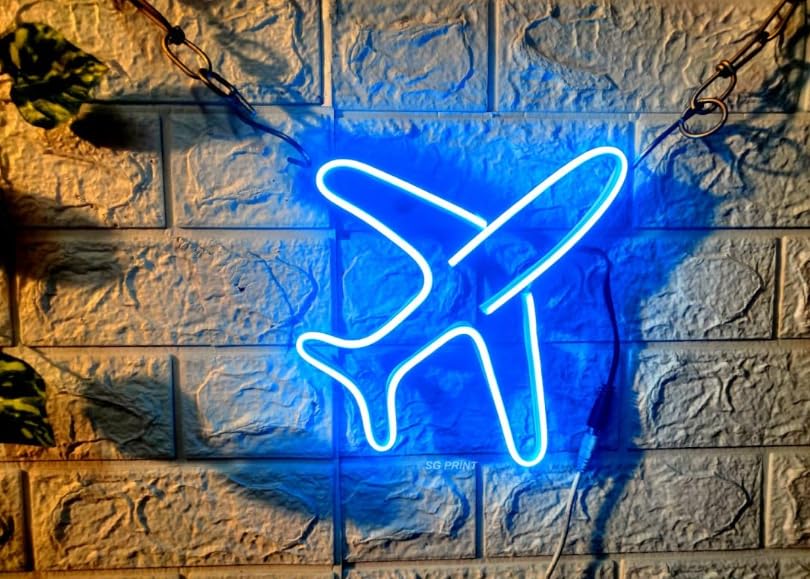 LUXURY SIGN INDIA Aeroplane Neon Light Sign For Wall Decor Bedroom Kidsroom Party Hall Office LED Art Indoor Home Decor(12 X 12 Inches) Ice Blue-image-35
