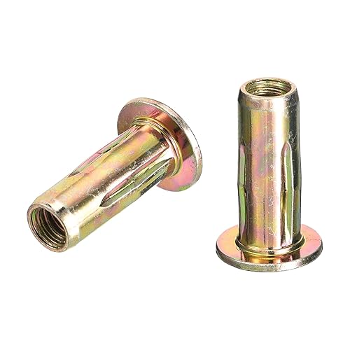 uxcell 14-20 Tuercas remachadoras multiagarre, 100 piezas de vástago preabombado cabeza plana roscada tuerca de inserción chapada en zinc dorado,