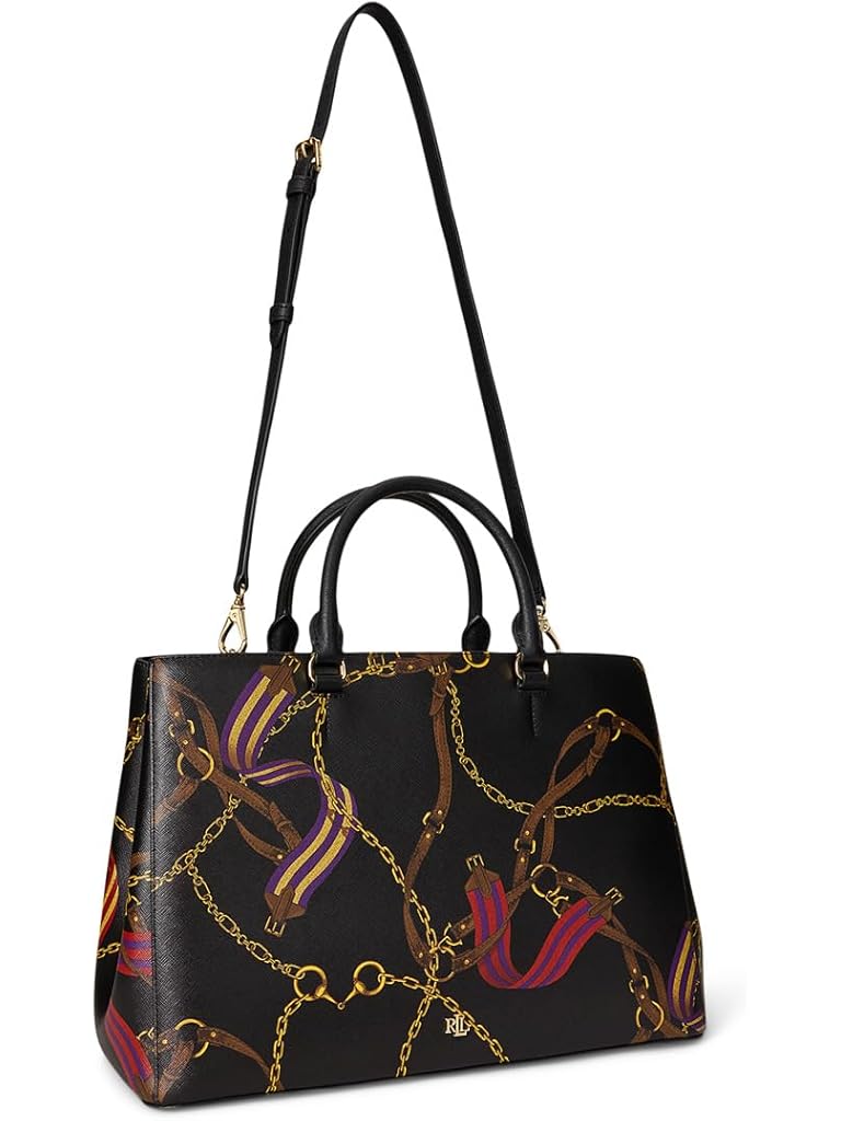Black Lauren Ralph Lauren Belting-print Large Hanna Satchel