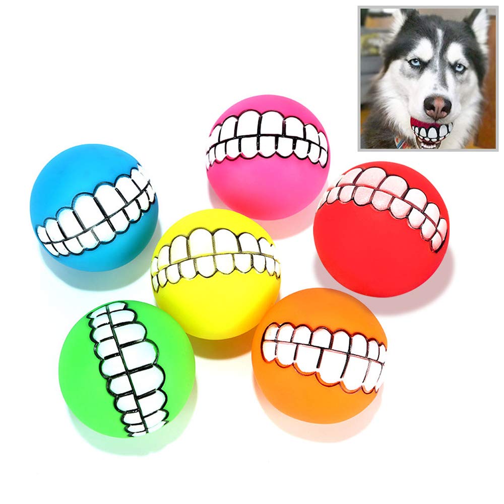 Tuciyke Funny Dog Teeth,6 Pack Funny with Teeth Pattern Squeaky Sound Chew Toy Smile Dog Ball for Small Cats/Dogs/Interactive Pet(Random Color)