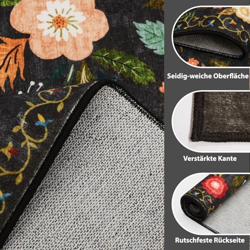 Puremy Groß Vintage Blumenmuster Niedriger Flor Teppich, 200x280cm, Schwarz – Ansicht 3