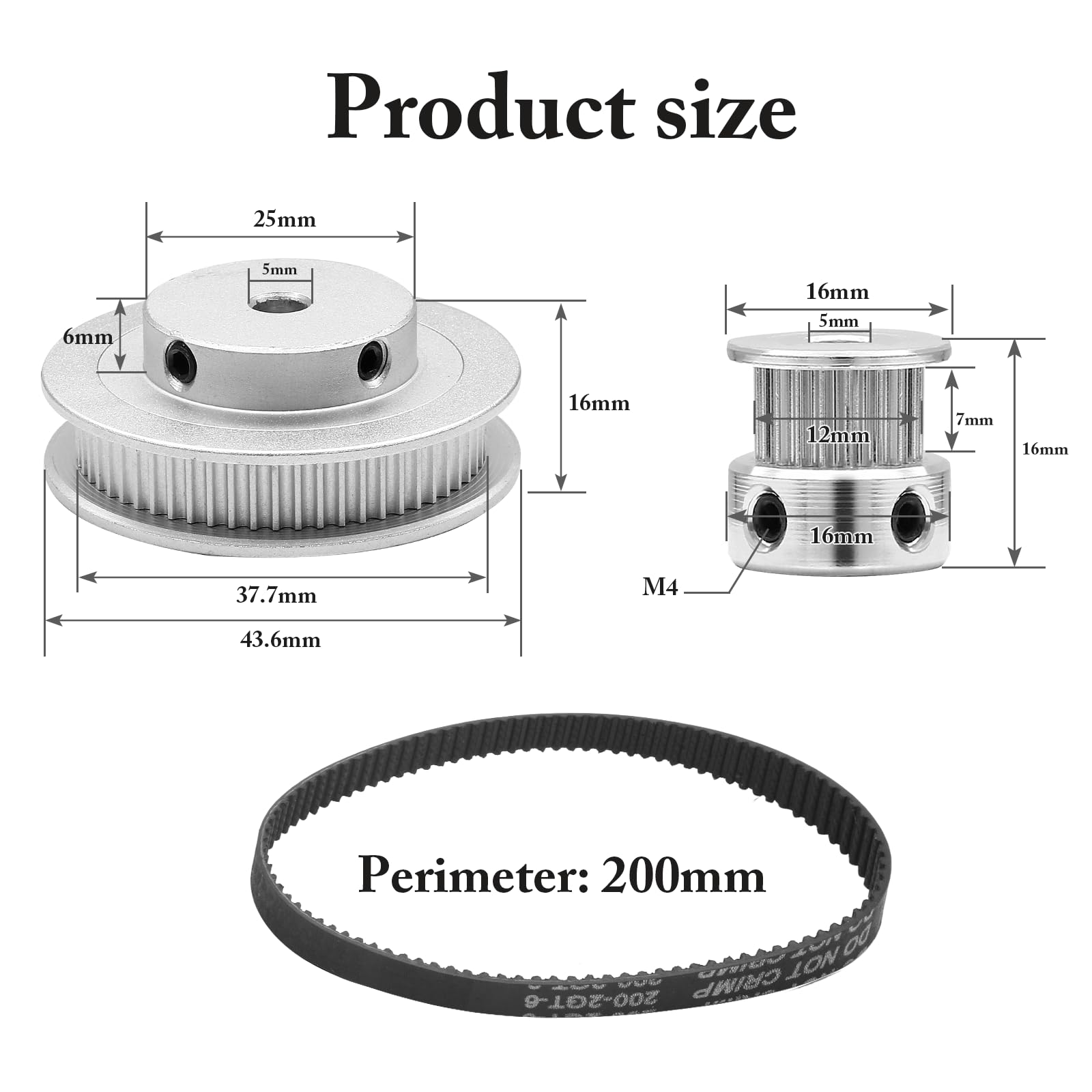GT2 Synchronous Wheel Kit 20 & 60 Teeth 5mm Bore Aluminum Pulley Belt 200mm - View #5