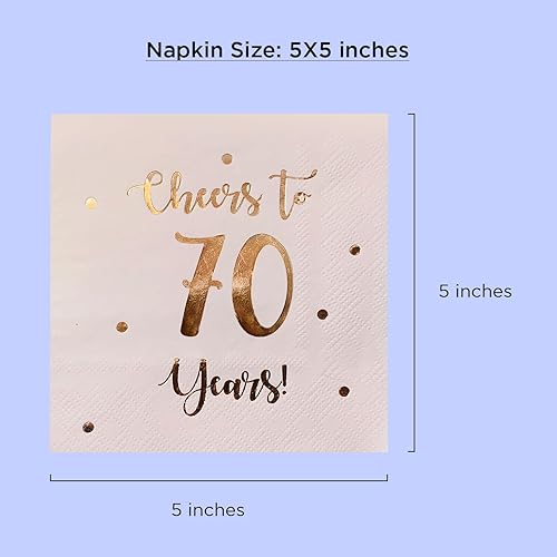 Miniatura 5 de Servilletas de cóctel de Cheers to 70 años, decoraciones de feliz cumpleaños 70 para hombres y mujeres, decoraciones de aniversario de boda, paquete