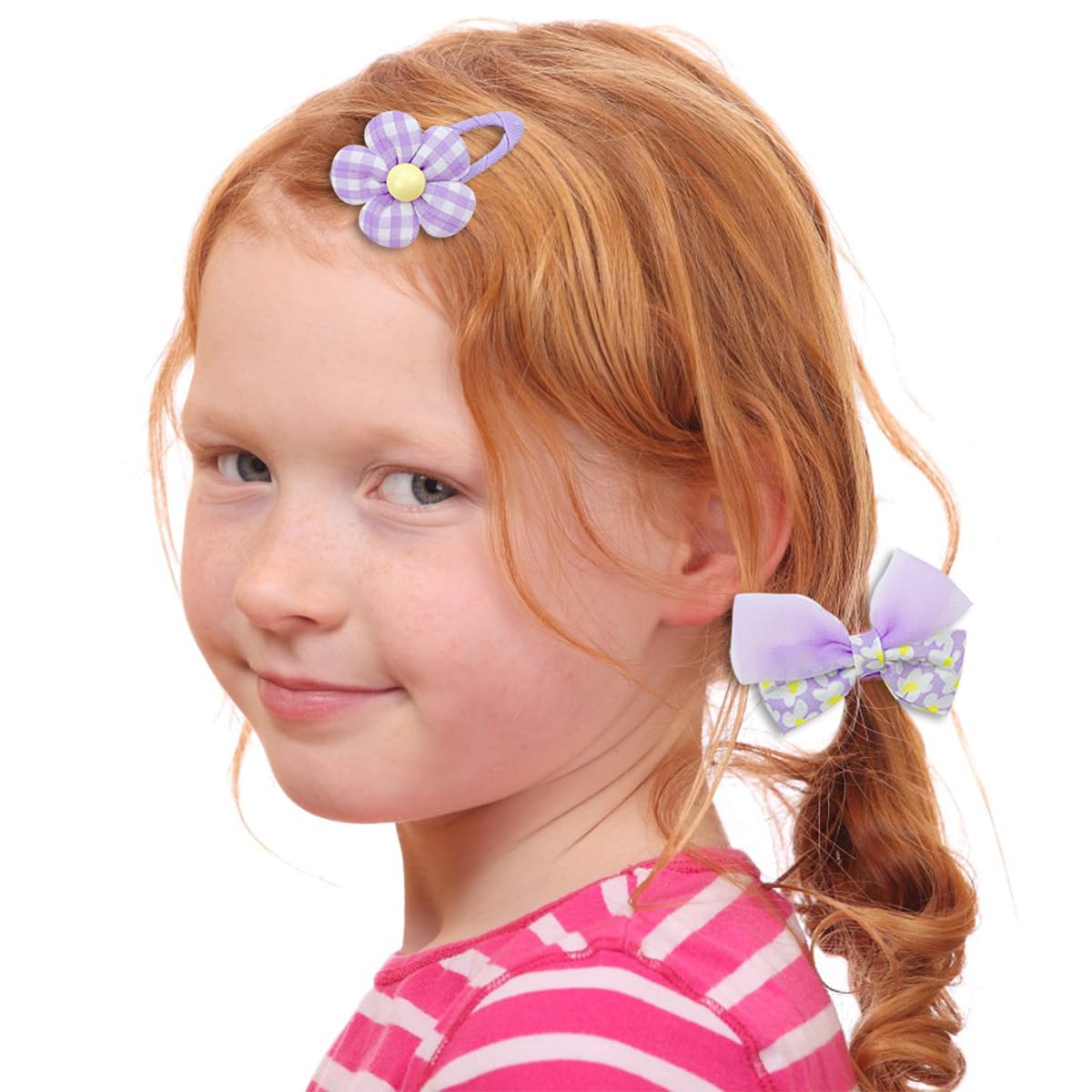 20PCS Children Hair Bow Flower Clips,Pink Purple Rops Barrettes,Elastic Ponytail Holders, for Girls, Multicolor, 1 count (Pack of 20) - Image 3