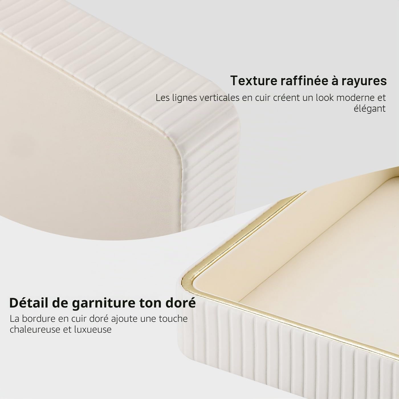 GORESE Plateau Vide Poche,Boîte a Bijoux en Cuir Plateau Decoratif pour Femmes Plateaux de Chevet Boîte de Rangement pour Clés,Montres,Parfums,Bijoux,Argent,Lunettes,Beauté,Boutons de Manchette(Blanc)