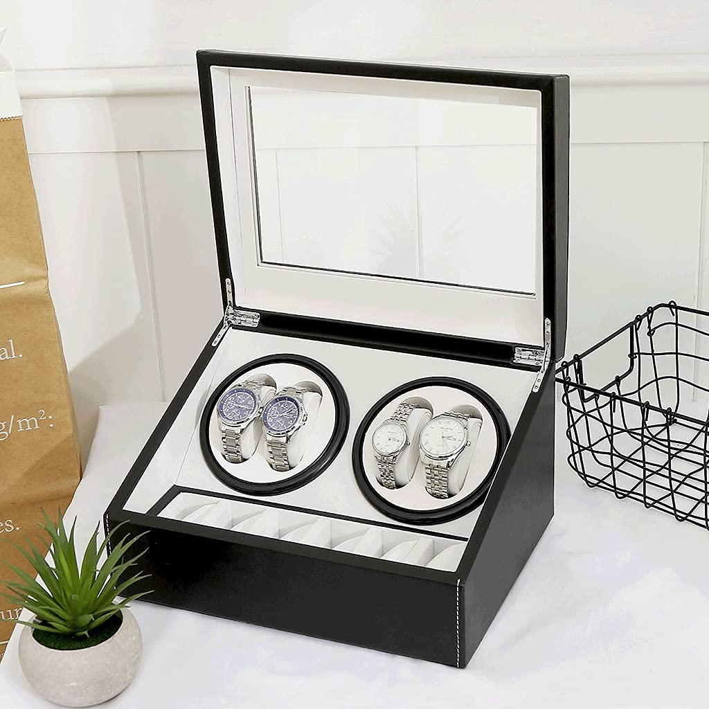 Avvolgitori per orologi 4+6 Scatola per orologi elettrica a carica automatica in pelle Pu, Dente completo per agitatore di fascia alta, Adatto per avvolgitori per orologi da polso da donna e da uomo